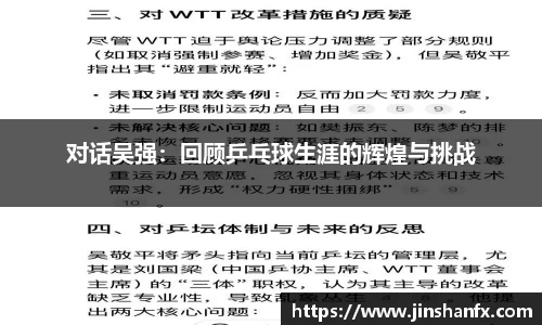 对话吴强：回顾乒乓球生涯的辉煌与挑战